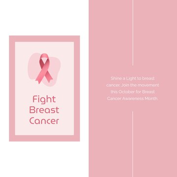Fight breast cancer and breast cancer awareness month text with pink ribbon on cream and pink