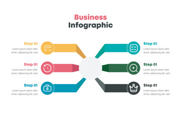 Gradient timeline business infographic template 6 step Vector illustration