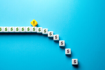 Trouble and loss of money. Price drop. Factor causing financial loss. Inflation. Collapse of assets value. Growth of the problem when it is ignored. Losing part of the savings.