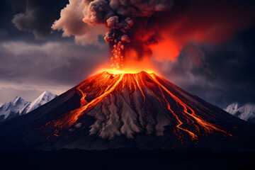 A volcano and a lava. Volcano eruption concept background - obrazy, fototapety, plakaty