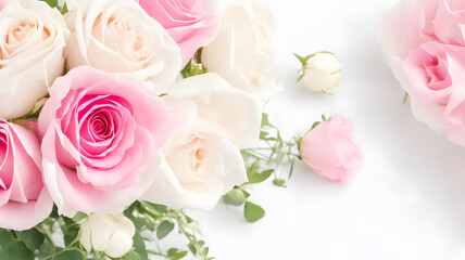 Obraz na płótnie Canvas 結婚式、薔薇の花束、白背景｜Wedding, rose bouquet, white background. Generative AI