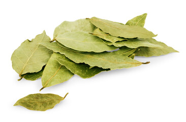 Aromatic bay leaves on white background