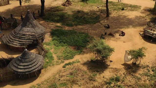 Aerial view of a Larim tribe village Imatong South Sudan