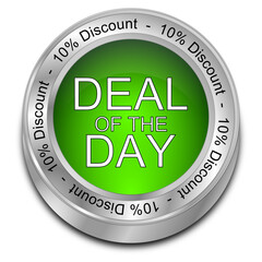 Deal of the Day 10% Discount Button - 3D illustration
