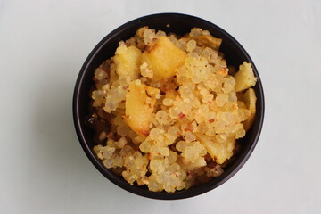 Sabudana Khichdi or Sabudana khichri, tapioca pearls cassava sago dish, festival fasting food, Indian food