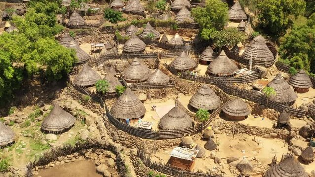 Aerial view of a traditional Lotuko village in the mountain South Sudan