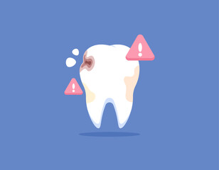 Illustration of cavities and covered with a lot of tartar or dirty plaque. dental health and hygiene problems. commemoration. diseases and germs. illustration concept design. vector elements. blue