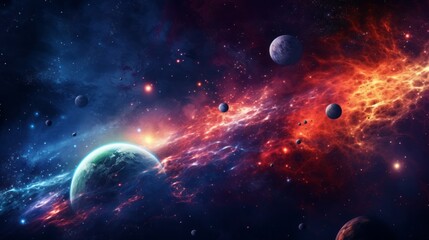 Obraz na płótnie Canvas Panoramic view of space with planets. Solar system.