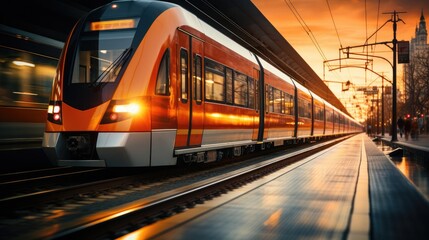 Fototapeta premium moving train with motion blur - created using generative Ai tools