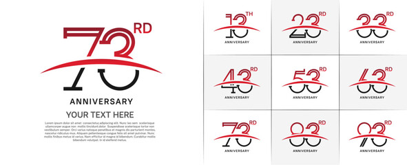 set of anniversary logotype black and red color with swoosh for special celebration event