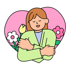 Woman Embracing Yourself. Simple Vector Illustration.