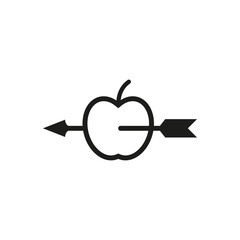 The bow arrow pierced through the apple. Vector icon.