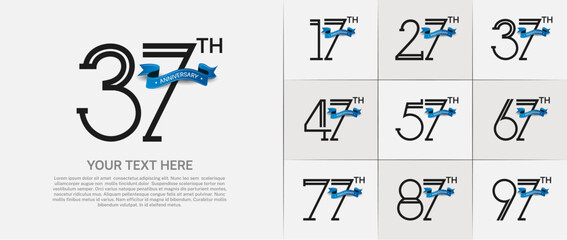 set of anniversary logotype black color with blue ribbon for special celebration event