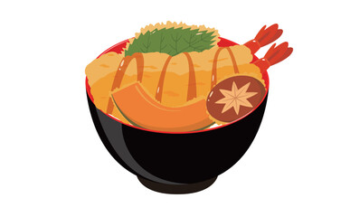 シンプルにデフォルメされた天丼のベクターイラスト素材_日本料理のイメージ・食文化・食べ物