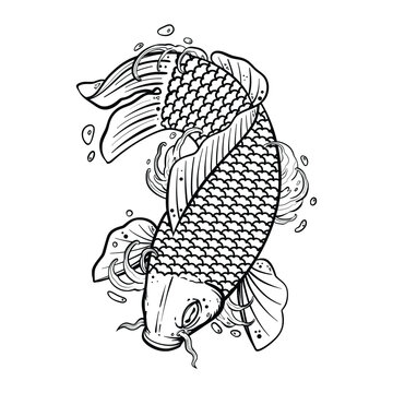 recommend clip art: Black tattoo koi fish on white background