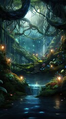 mystical forest inhabited by mythical creatures