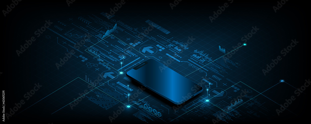 Poster abstract background image, smart phone application concept and technology network board with analyti