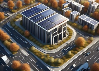 Obraz premium Futuristic building construction with solar panels generated ai