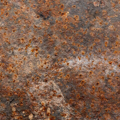 close up shot of an old dirty reddish brown rust metal plate surface texture background, square ratio