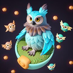 Obraz premium Cute Owl, Generative AI Illustration