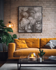 Industrial interior living room with comfortable sofa
