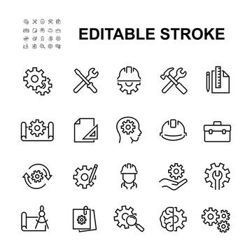 Simple Set of Engineering Related Vector Line Icons.