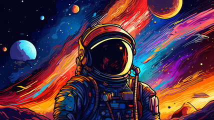 Obraz na płótnie Canvas Hand-painted beautiful illustrations of astronauts under the stars 