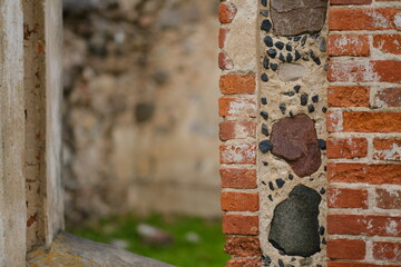 old brick wall, red, ruins, background