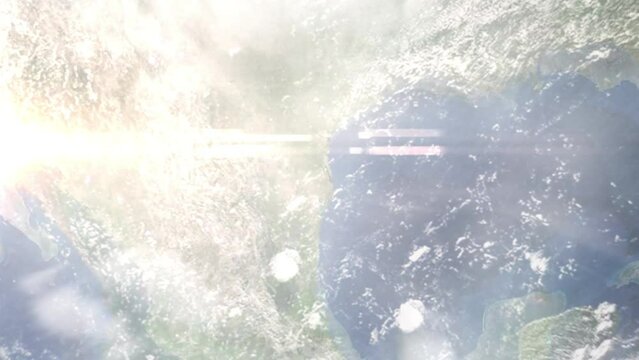 Zoom in from space and focus on Harlingen, Texas, USA. 3D Animation. Background for travel intro. Elements of this image furnished by NASA