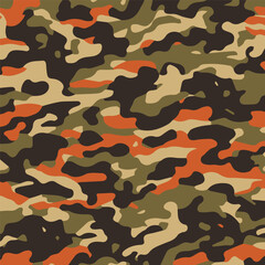 Camouflage seamless pattern. Trendy style camo, repeat print. Vector illustration. Khaki texture, perfect for military army design