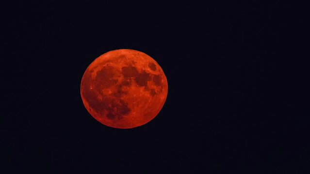 4K time lapse video during a bloody red moon sunrise called also sturgeon moon