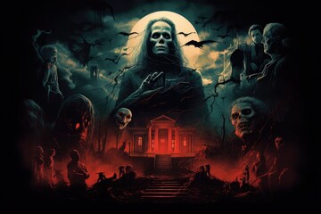 Classic horror movie faces and covers, with viewers enjoying spooky films and cult classics to set the Halloween mood - Generative AI