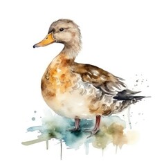 Water color of a duck isolated on white background, Generative AI