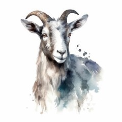 Water color of a goat on a white, Generative AI