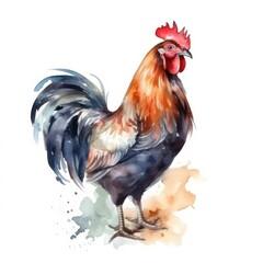 water color of a rooster on the farm, Generative AI