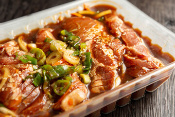 Korean food pork seasoning vegetables bulgogi