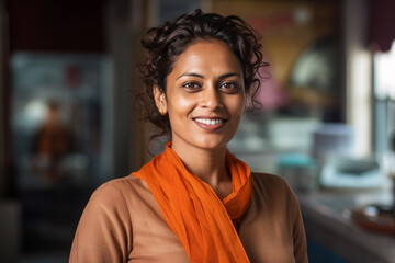 Fototapeta premium Elegant young Indian business woman. President of a large international company. South Asia. India. executive. shareholder manager. AI generated image