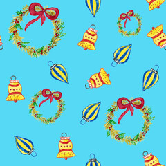 Seamless pattern for new year and christmas. Watercolor drawing.