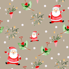 Seamless pattern for new year and christmas. Watercolor drawing.