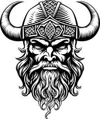 A Viking warrior or barbarian gladiator man mascot face looking strong wearing a helmet. In a retro vintage woodcut style.