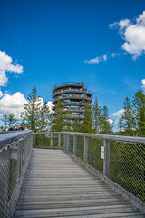 The treetop walk Bachledka in Bachledova valley in Slovakia. Bachledka Ski  Sun within the town of...