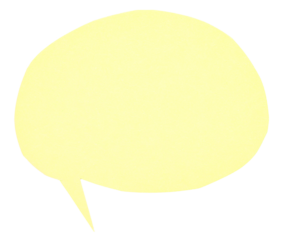 Light yellow blank cut out paper cardboard speech bubble of elliptical round shape with copy space for text on transparent or white background
