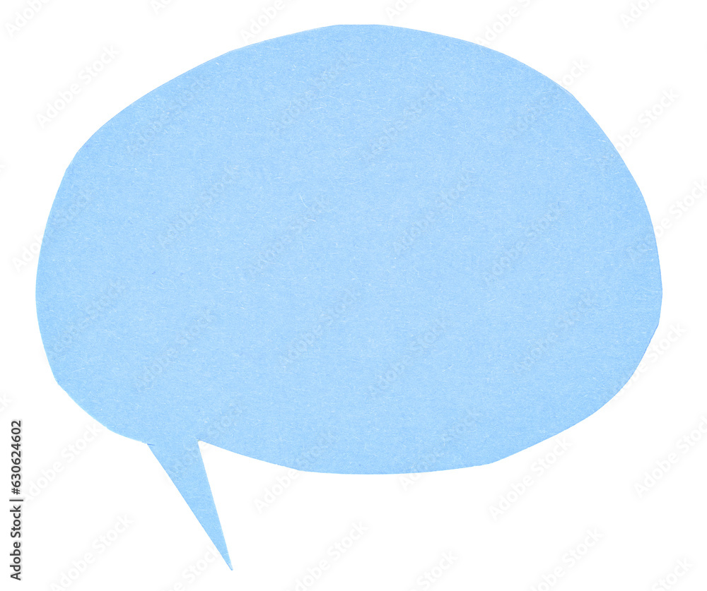 Poster blue blank cut out paper cardboard speech bubble of elliptical round shape with copy space for text 