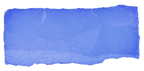 Single piece of isolated ripped crumpled blank blue paper with copy space for text on white or...