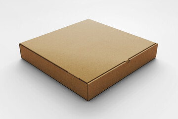 blank eco friendly package closed pizza takeaway food cardboard kraft paper texture square box realistic mockup template isolated 3d rendering illustration perspective view
