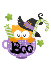 Cup halloween treats or tricks with cute owl
