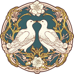 Doves Wedding - Art Nouveau. Generative AI	

