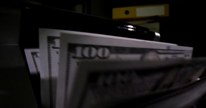Equipment for counting dollars in bank. Bank money counter and money and economy concept