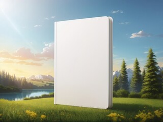  close-up of a blank white notebook on a nature background. 