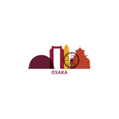 Japan Osaka cityscape skyline city panorama vector flat modern logo icon. Asian Japanese region emblem idea with landmarks and building silhouettes